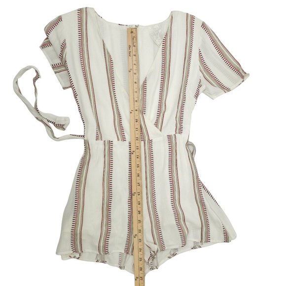 Sadie And Sage Striped Romper Size S Tie Belt Back Zip Lined Deep V Neck - Picture 7 of 16